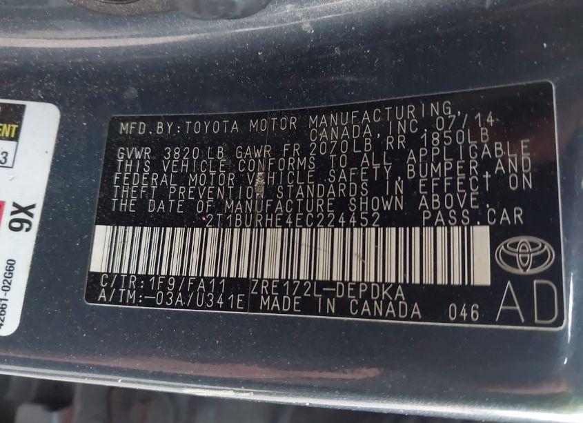 Photo 8 of 2014 Toyota Corolla L (VIN 2T1BURHE4EC224452)