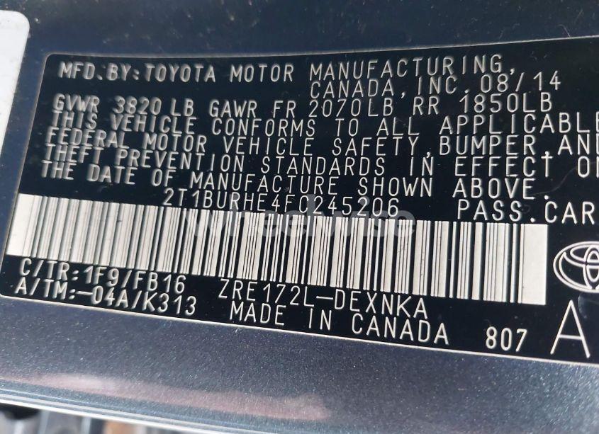 Photo 9 of 2015 Toyota Corolla LE (VIN 2T1BURHE4FC245206)