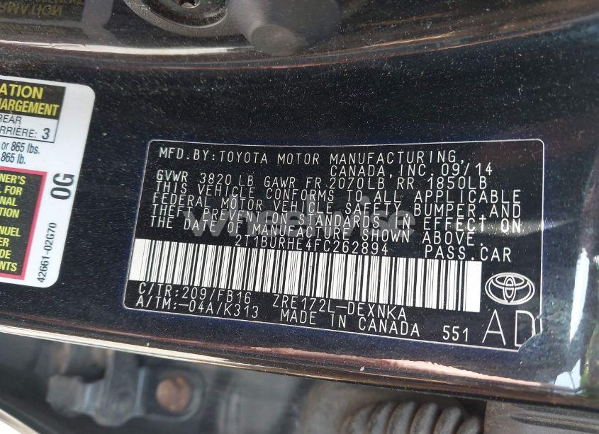 Photo 9 of 2015 Toyota Corolla L/LE/LE PLS/PRM/S/S PLS (VIN 2T1BURHE4FC262894)