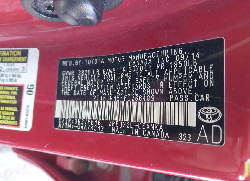 Photo 9 of 2015 Toyota Corolla LE (VIN 2T1BURHE4FC266489)