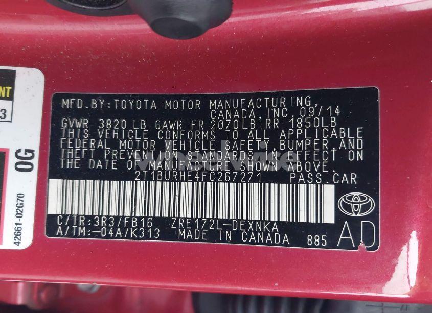 Photo 9 of 2015 Toyota Corolla LE (VIN 2T1BURHE4FC267271)