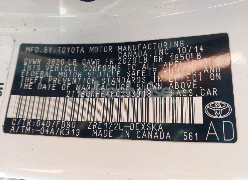 Photo 9 of 2015 Toyota Corolla L/LE/LE PLS/PRM/S/S PLS (VIN 2T1BURHE4FC293918)