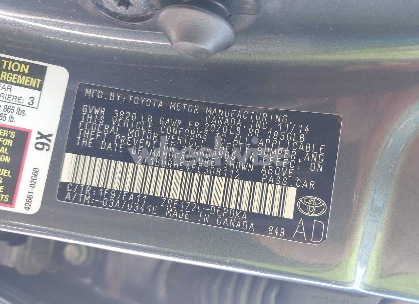 Photo 9 of 2015 Toyota Corolla L (VIN 2T1BURHE4FC308112)