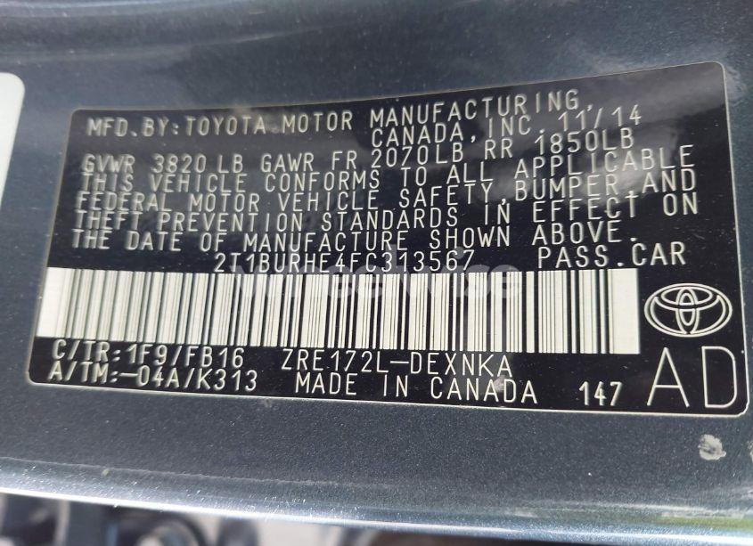 Photo 9 of 2015 Toyota Corolla LE (VIN 2T1BURHE4FC313567)