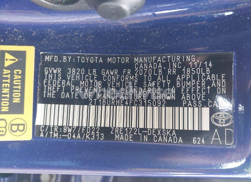 Photo 9 of 2015 Toyota Corolla S PLUS (VIN 2T1BURHE4FC315092)