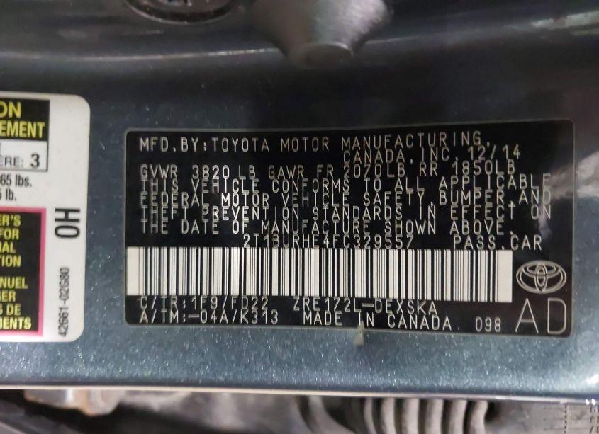 Photo 9 of 2015 Toyota Corolla S PLUS (VIN 2T1BURHE4FC329557)