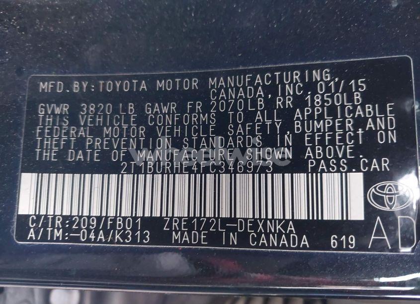 Photo 9 of 2015 Toyota Corolla LE (VIN 2T1BURHE4FC346973)