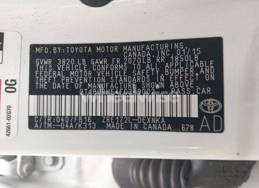 Photo 9 of 2015 Toyota Corolla LE (VIN 2T1BURHE4FC349002)