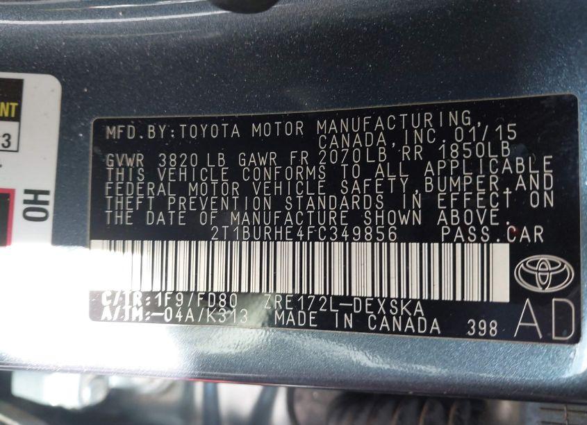 Photo 9 of 2015 Toyota Corolla S PLUS (VIN 2T1BURHE4FC349856)