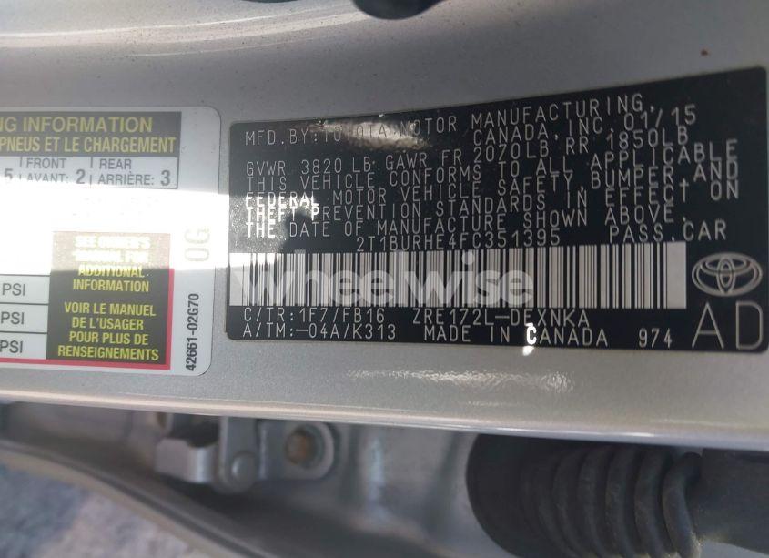 Photo 9 of 2015 Toyota Corolla LE (VIN 2T1BURHE4FC351395)