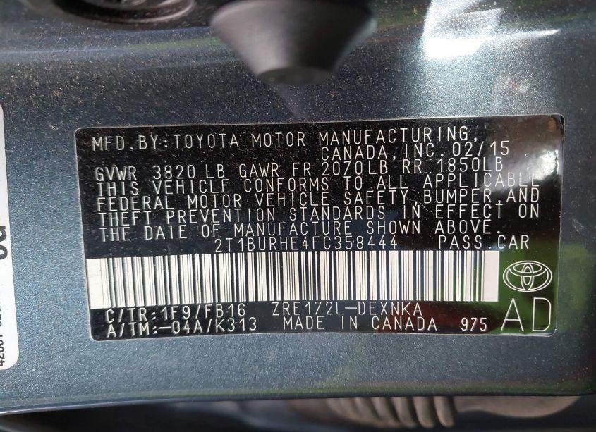 Photo 9 of 2015 Toyota Corolla LE (VIN 2T1BURHE4FC358444)