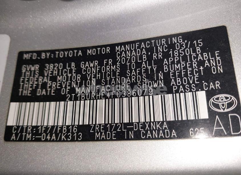 Photo 9 of 2015 Toyota Corolla LE (VIN 2T1BURHE4FC386079)