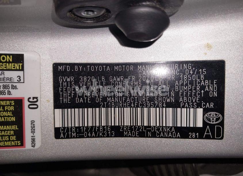 Photo 9 of 2015 Toyota Corolla LE (VIN 2T1BURHE4FC395784)