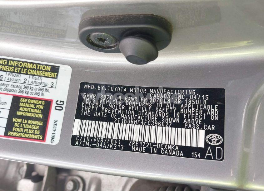 Photo 9 of 2015 Toyota Corolla L/LE/LE PLS/PRM/S/S PLS (VIN 2T1BURHE4FC396627)