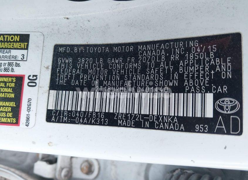 Photo 9 of 2015 Toyota Corolla LE (VIN 2T1BURHE4FC401440)