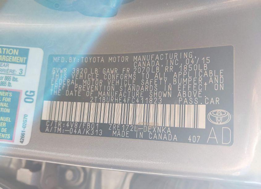 Photo 9 of 2015 Toyota Corolla LE (VIN 2T1BURHE4FC411823)