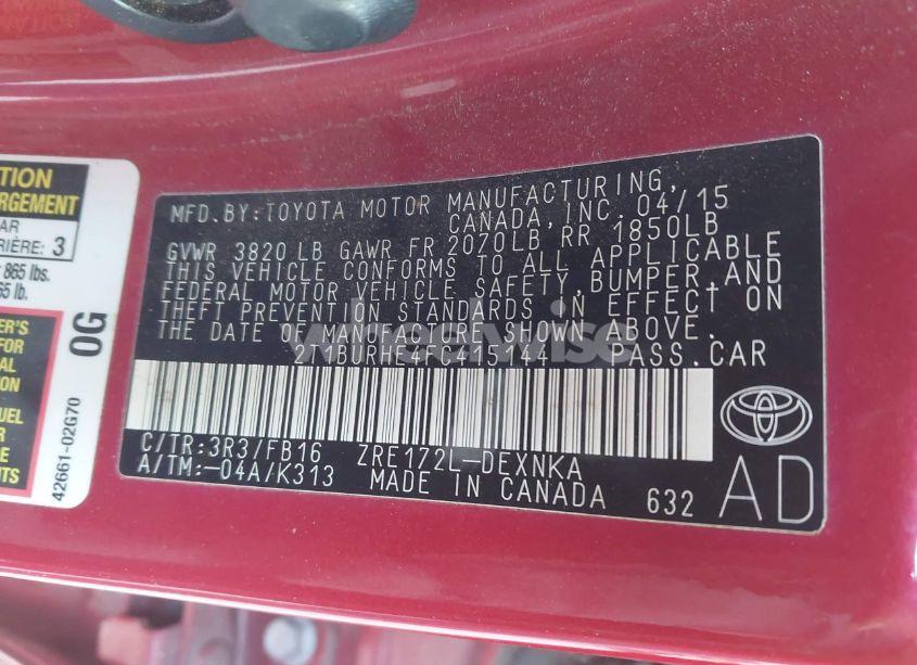 Photo 9 of 2015 Toyota Corolla LE (VIN 2T1BURHE4FC415144)