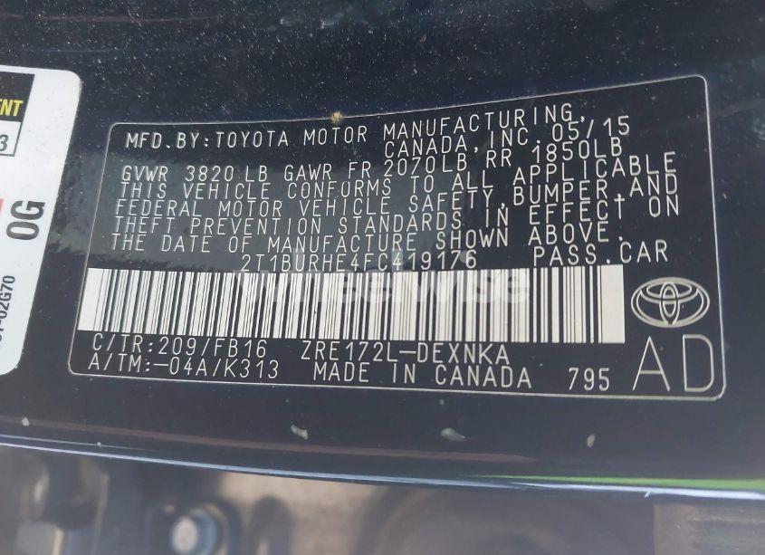 Photo 9 of 2015 Toyota Corolla LE (VIN 2T1BURHE4FC419176)