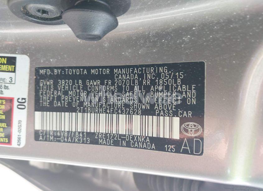 Photo 9 of 2015 Toyota Corolla LE PLUS (VIN 2T1BURHE4FC437628)