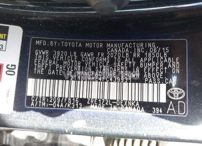 Photo 9 of 2015 Toyota Corolla LE (VIN 2T1BURHE4FC439931)