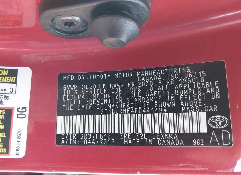 Photo 9 of 2015 Toyota Corolla LE (VIN 2T1BURHE4FC441484)