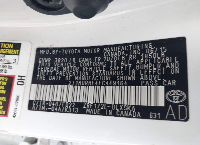 Photo 9 of 2015 Toyota Corolla S PLUS (VIN 2T1BURHE4FC449164)