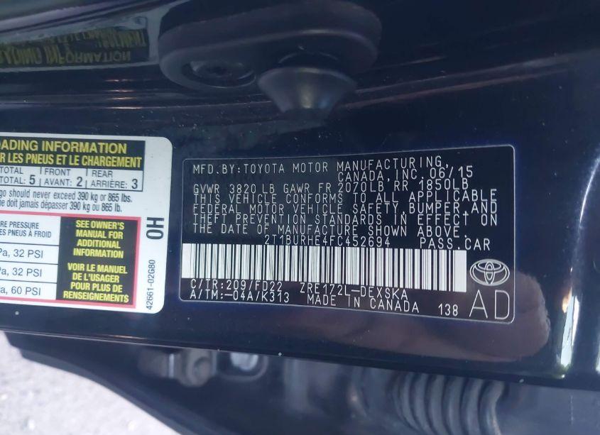 Photo 9 of 2015 Toyota Corolla S PLUS (VIN 2T1BURHE4FC452694)