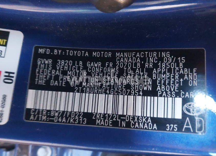 Photo 9 of 2016 Toyota Corolla S PLUS (VIN 2T1BURHE4GC507954)