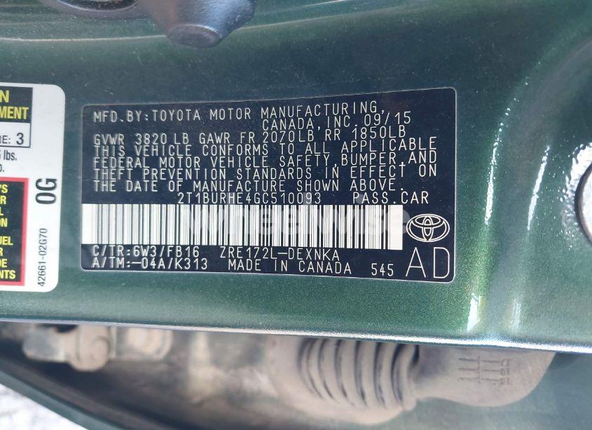 Photo 9 of 2016 Toyota Corolla LE (VIN 2T1BURHE4GC510093)