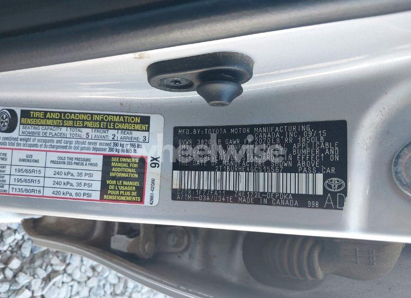 Photo 9 of 2016 Toyota Corolla L (VIN 2T1BURHE4GC515567)