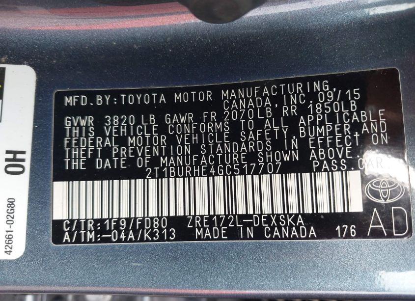 Photo 9 of 2016 Toyota Corolla S PLUS (VIN 2T1BURHE4GC517707)