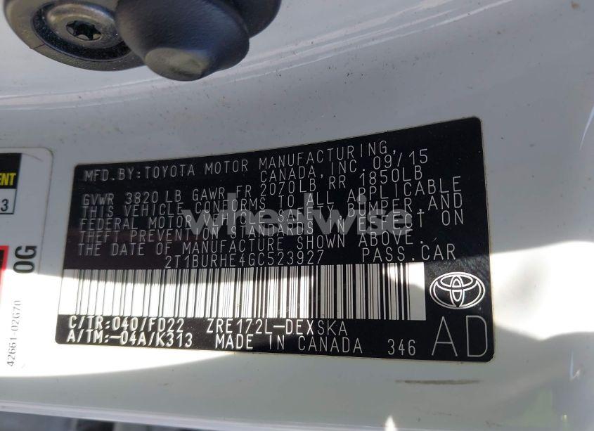 Photo 9 of 2016 Toyota Corolla S (VIN 2T1BURHE4GC523927)