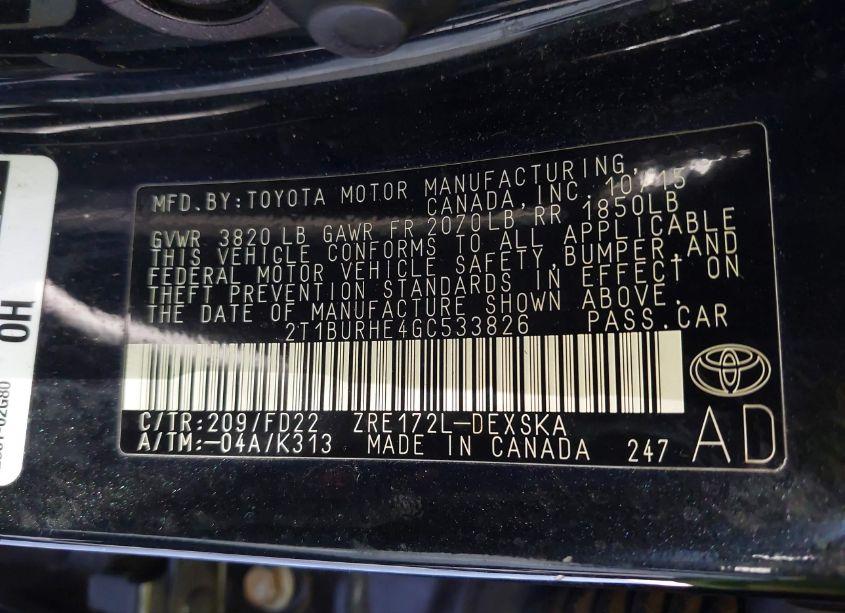 Photo 9 of 2016 Toyota Corolla S W/SPECIAL EDITION PKG (VIN 2T1BURHE4GC533826)