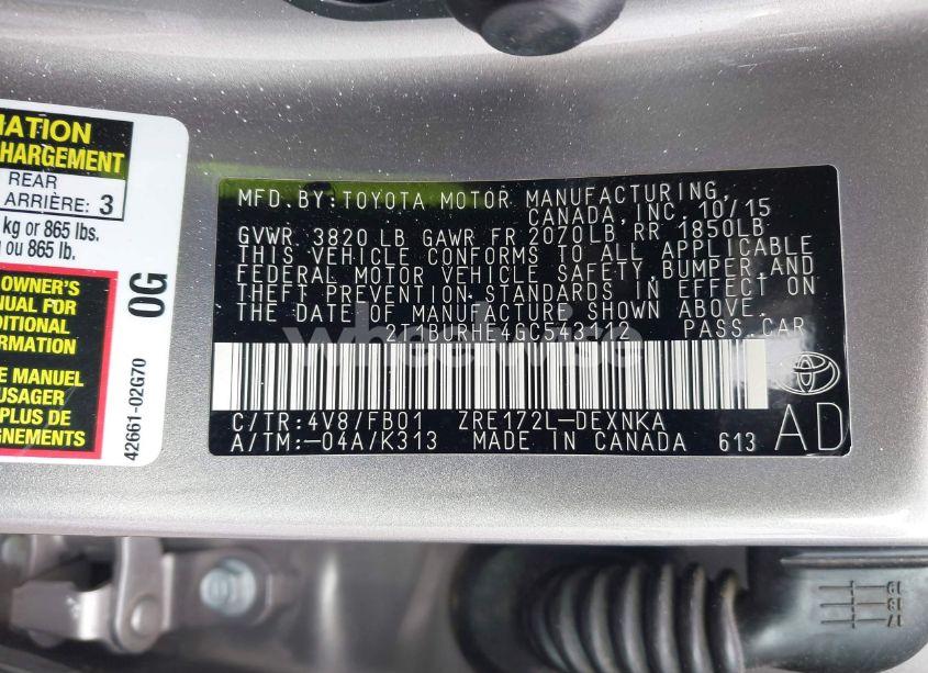 Photo 9 of 2016 Toyota Corolla LE (VIN 2T1BURHE4GC543112)