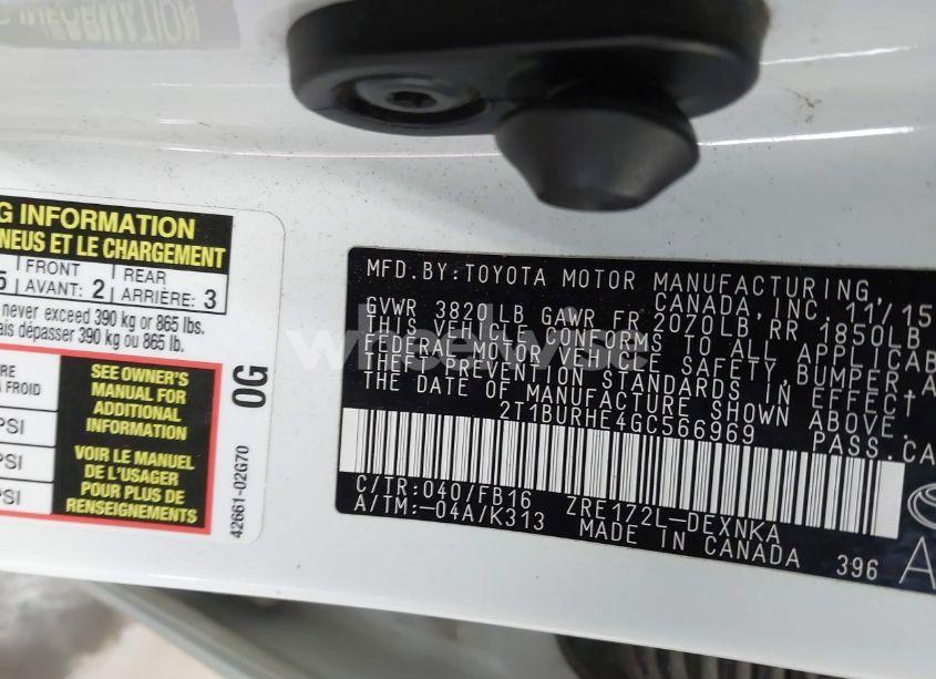 Photo 9 of 2016 Toyota Corolla LE PLUS (VIN 2T1BURHE4GC566969)