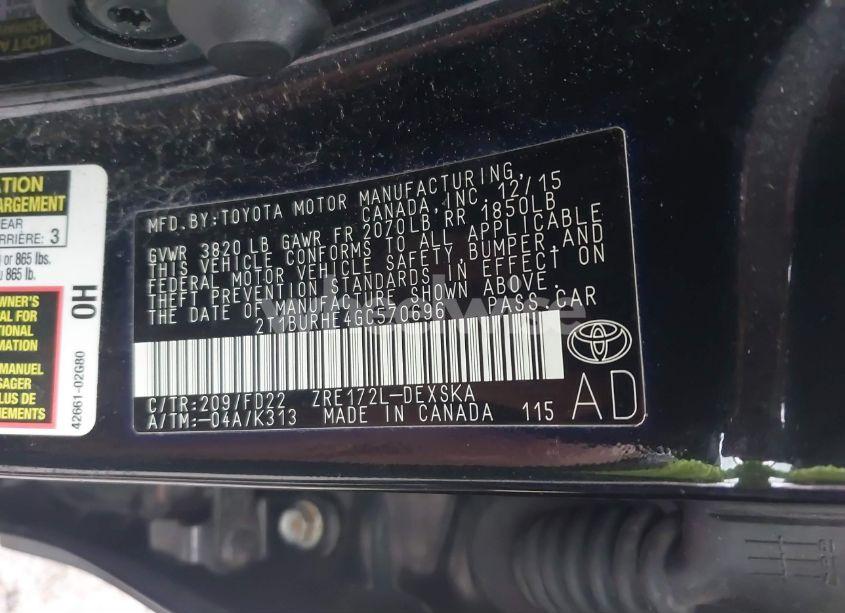 Photo 9 of 2016 Toyota Corolla S W/SPECIAL EDITION PKG (VIN 2T1BURHE4GC570696)