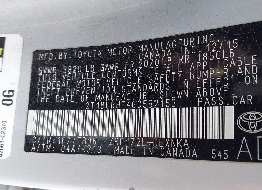 Photo 9 of 2016 Toyota Corolla LE (VIN 2T1BURHE4GC582153)