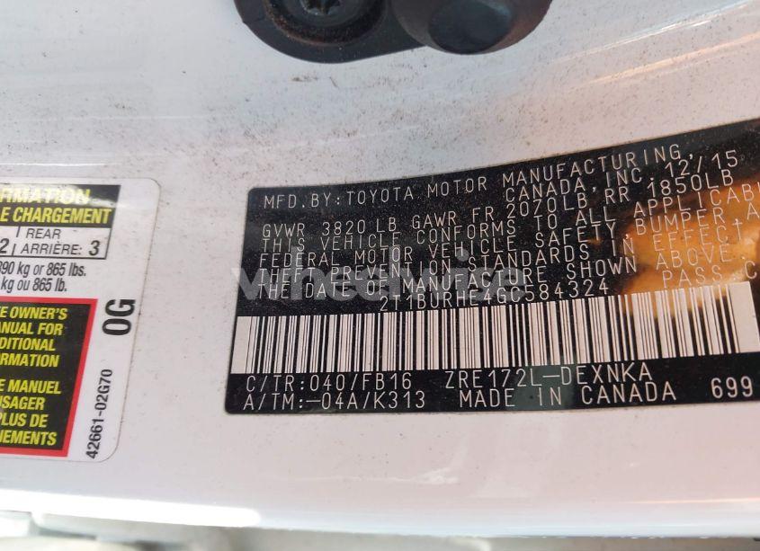 Photo 9 of 2016 Toyota Corolla LE PLUS (VIN 2T1BURHE4GC584324)