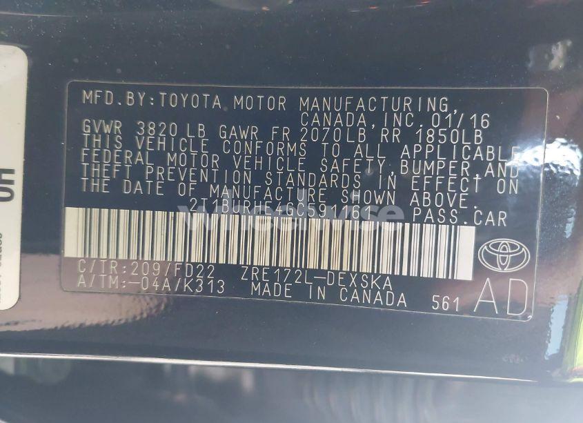 Photo 9 of 2016 Toyota Corolla S W/SPECIAL EDITION PKG (VIN 2T1BURHE4GC591161)