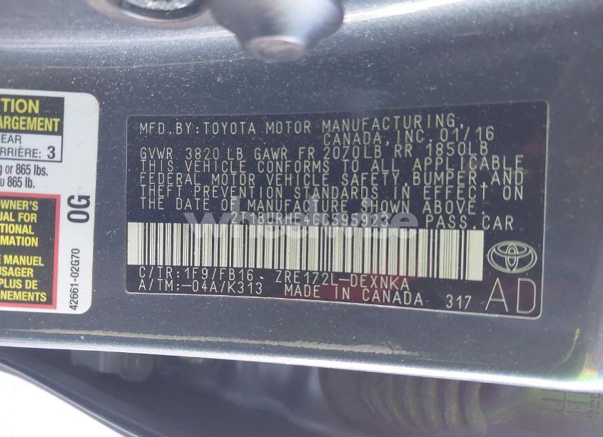 Photo 9 of 2016 Toyota Corolla LE (VIN 2T1BURHE4GC595923)