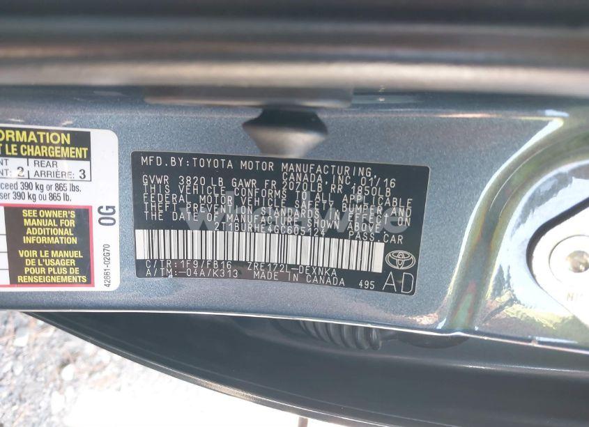 Photo 9 of 2016 Toyota Corolla LE (VIN 2T1BURHE4GC605124)