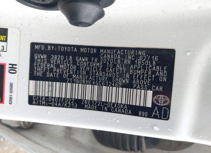 Photo 9 of 2016 Toyota Corolla S PLUS (VIN 2T1BURHE4GC612462)