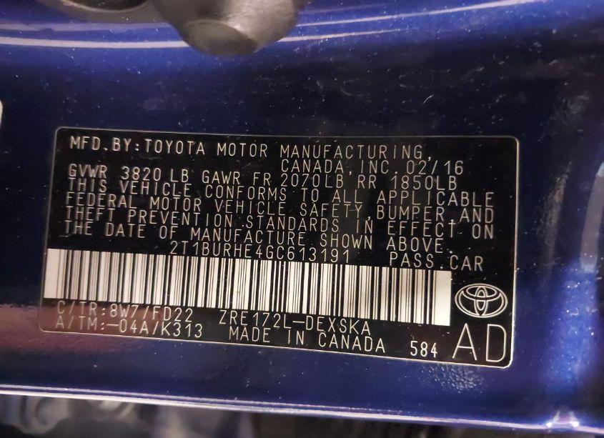 Photo 9 of 2016 Toyota Corolla S PLUS (VIN 2T1BURHE4GC613191)