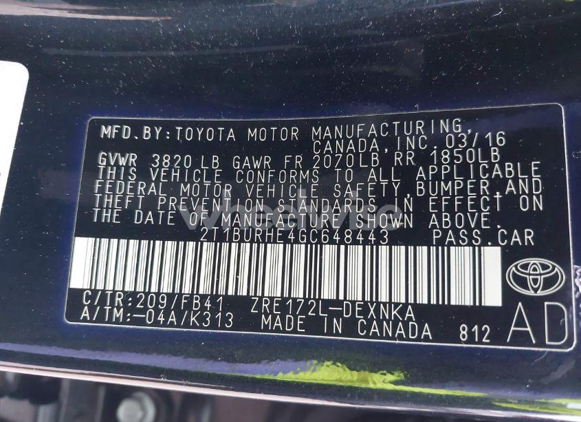 Photo 9 of 2016 Toyota Corolla LE (VIN 2T1BURHE4GC648443)