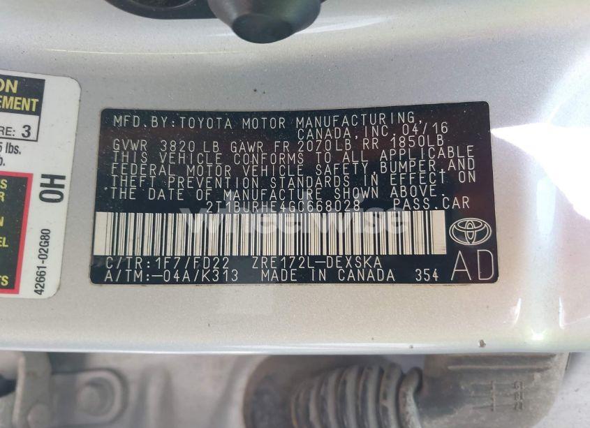 Photo 9 of 2016 Toyota Corolla S PLUS (VIN 2T1BURHE4GC668028)