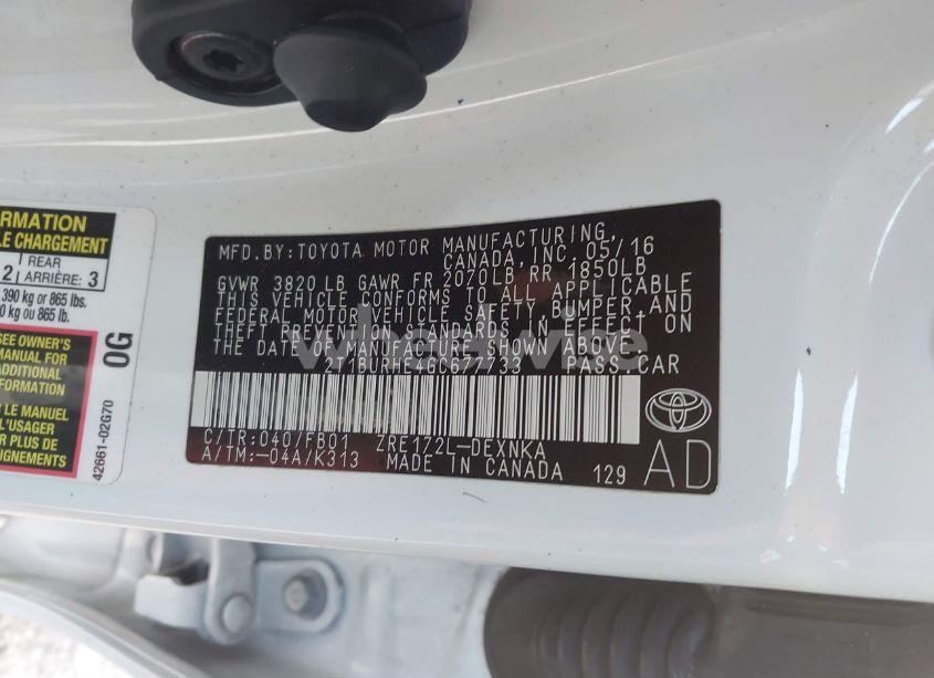 Photo 9 of 2016 Toyota Corolla LE (VIN 2T1BURHE4GC677733)