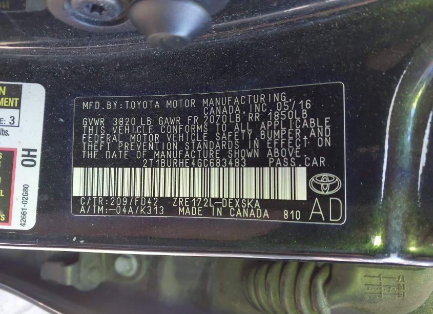 Photo 9 of 2016 Toyota Corolla S PLUS (VIN 2T1BURHE4GC683483)