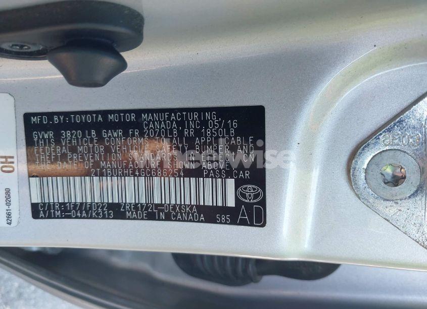 Photo 9 of 2016 Toyota Corolla S PLUS (VIN 2T1BURHE4GC686254)