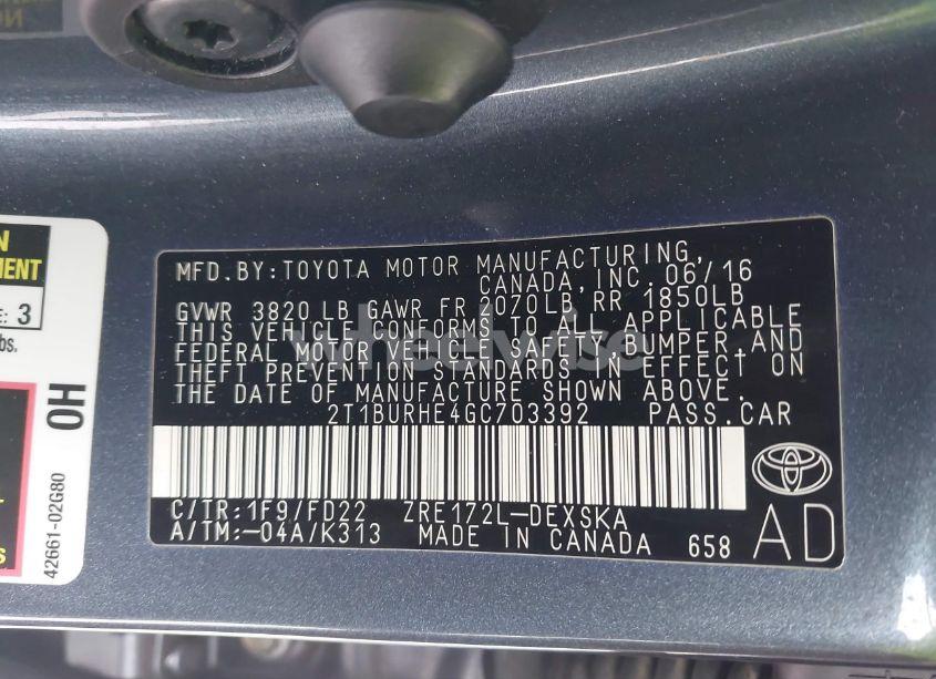 Photo 9 of 2016 Toyota Corolla S PLUS (VIN 2T1BURHE4GC703392)