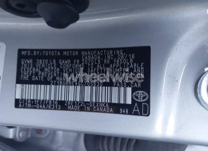 Photo 9 of 2016 Toyota Corolla LE (VIN 2T1BURHE4GC705630)